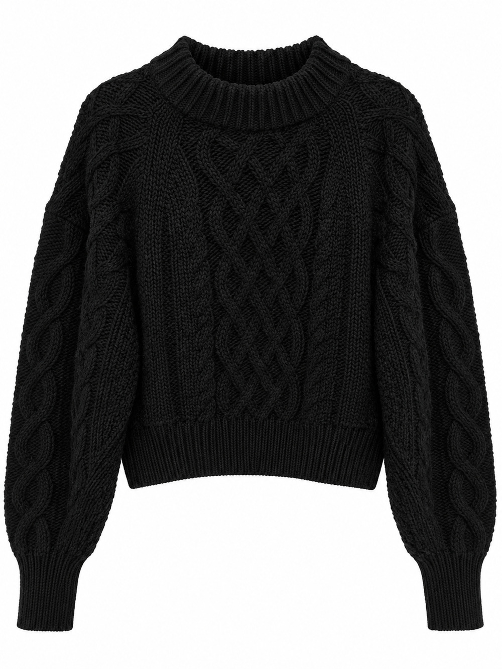 H&M Cozy Mock Neck Pullover Sweater Womens XS Black Wool Blend Cable Knit Chunky